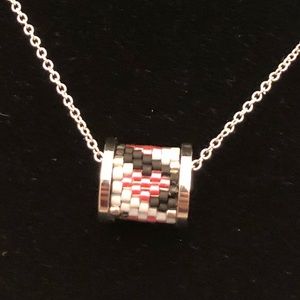 Japanese seed bead heart drum necklace